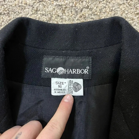Sag Harbor Size 16 100% Wool Blazer Black Career Office Oversized Button Casual - Picture 3 of 11